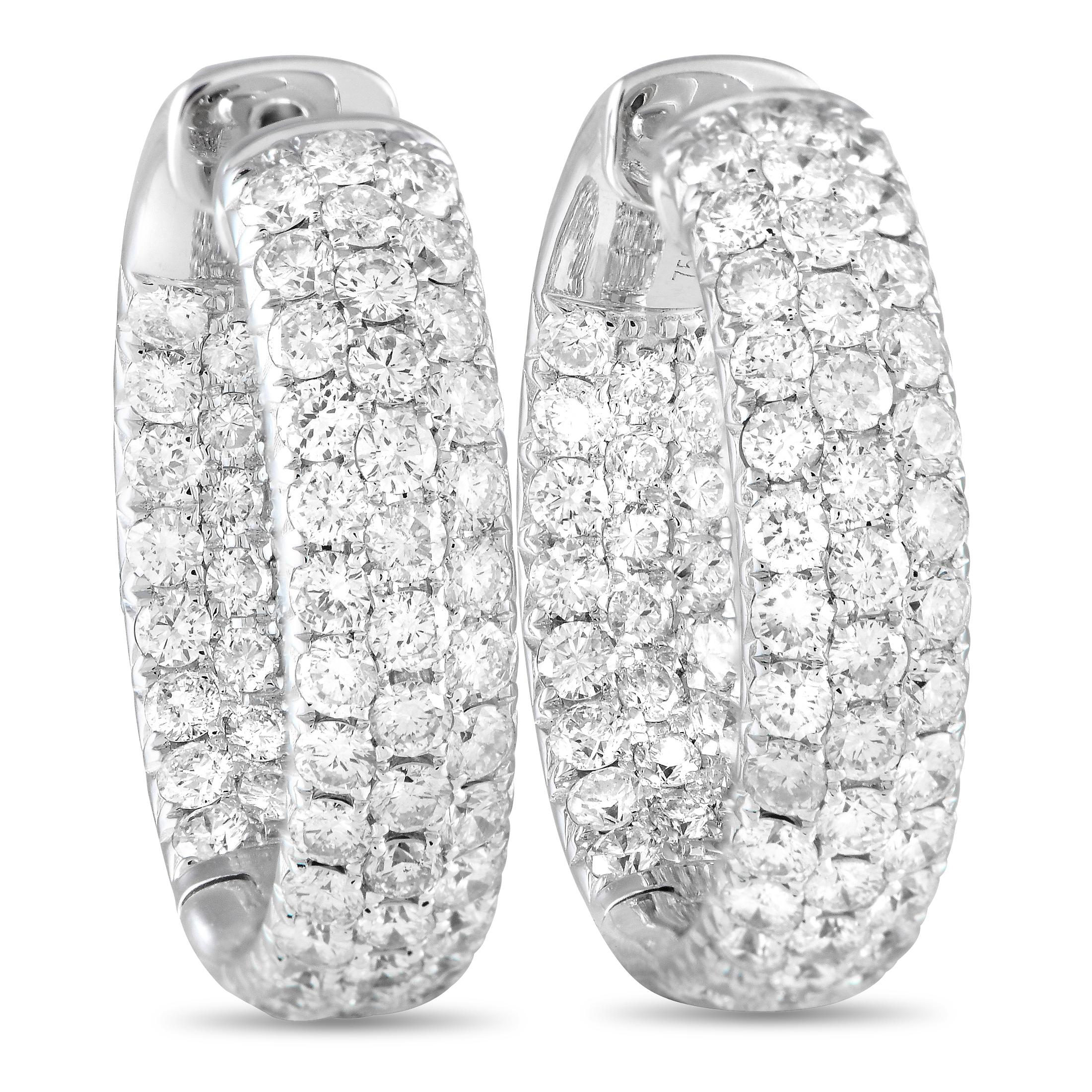 LB Exclusive 18k White Gold 4.15 Carat Diamond Pave Inside-Out Hoop Earrings In New Condition For Sale In Southampton, PA