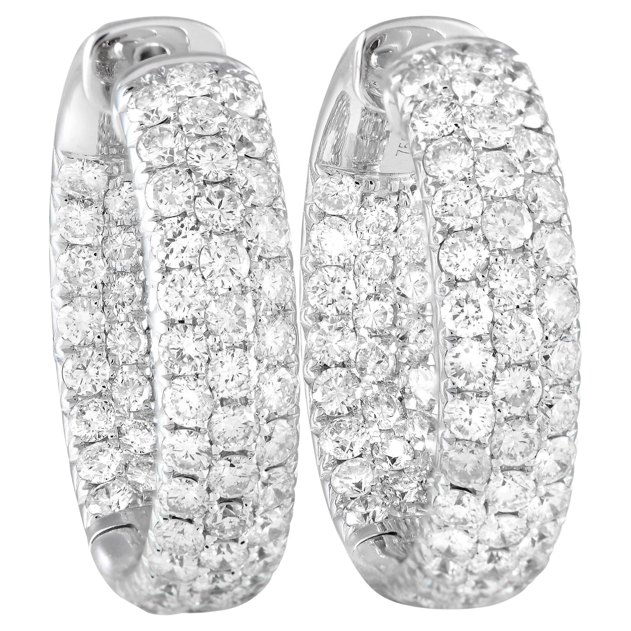 LB Exclusive 18k White Gold 4.15 Carat Diamond Pave Inside-Out Hoop Earrings For Sale