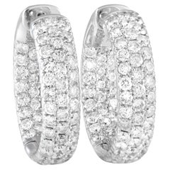 LB Exclusive 18k White Gold 4.15 Carat Diamond Pave Inside-Out Hoop Earrings