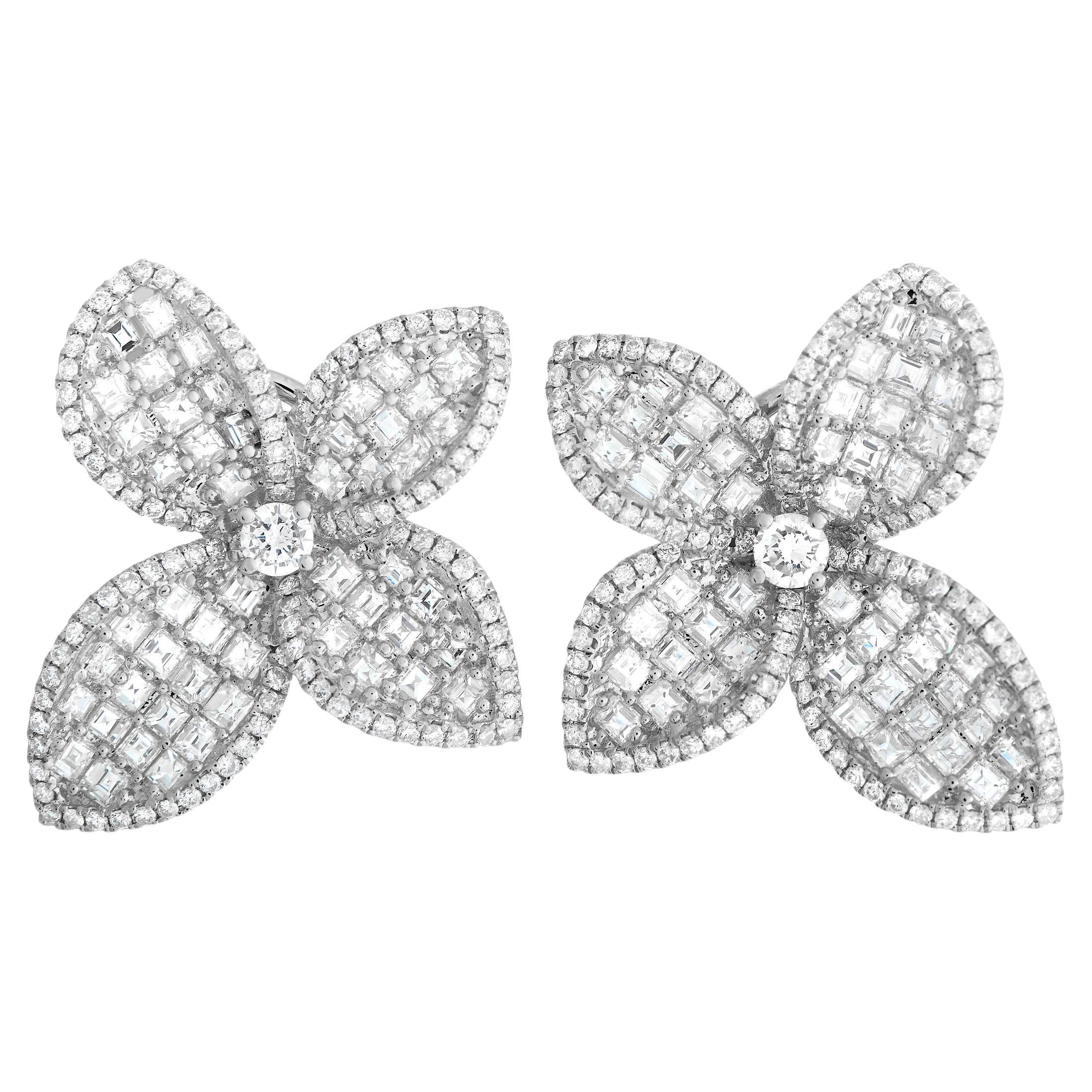 LB Exclusive Boucles d'oreilles fleurs en or blanc 18 carats avec diamants 4,95 carats