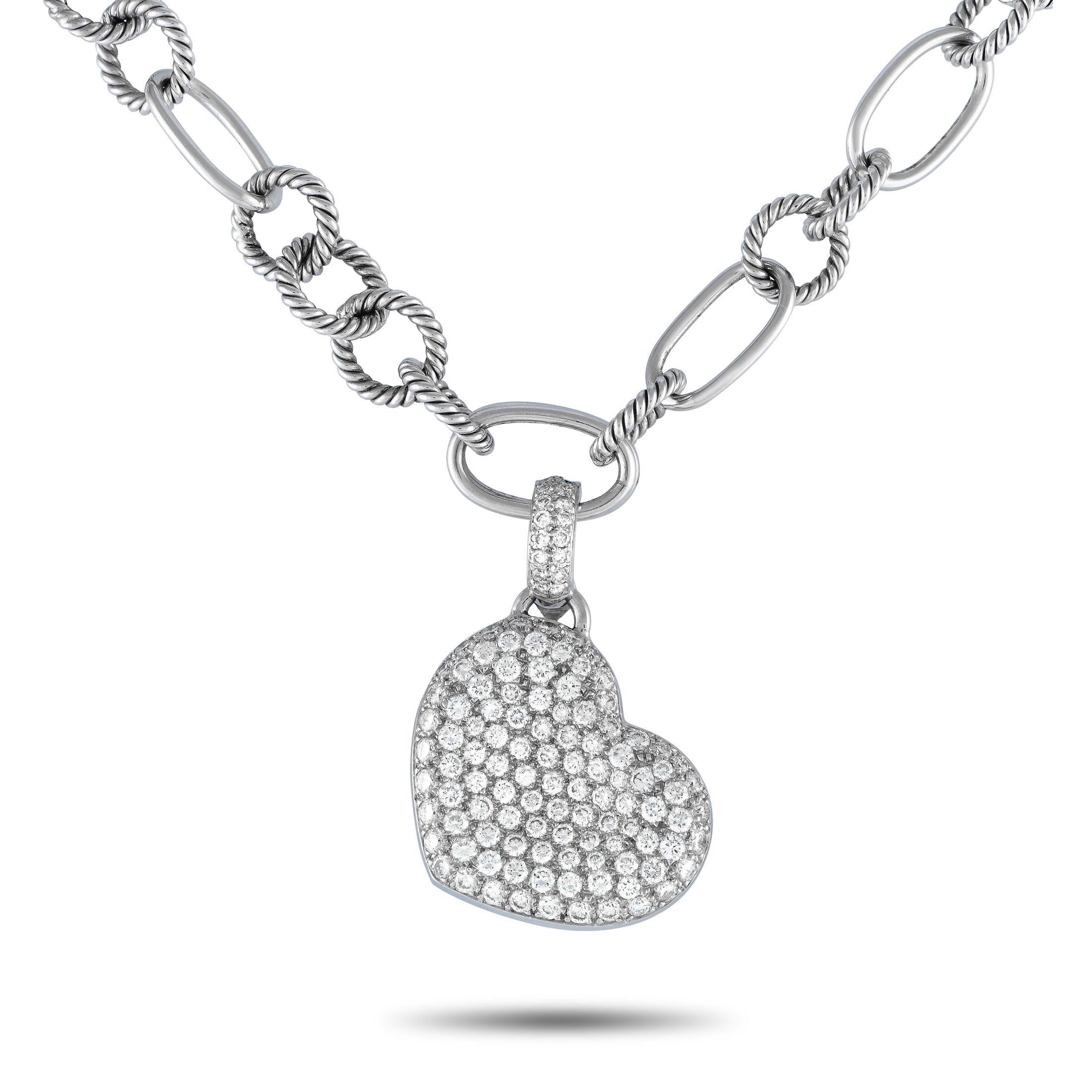 LB Exclusive 18k White Gold 5.0 Carat Diamond Heart Pendant Necklace In Excellent Condition For Sale In Southampton, PA