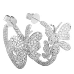 LB Exclusive 18 Karat White Gold 5.05 Carat Diamond Butterfly Hoop Earrings
