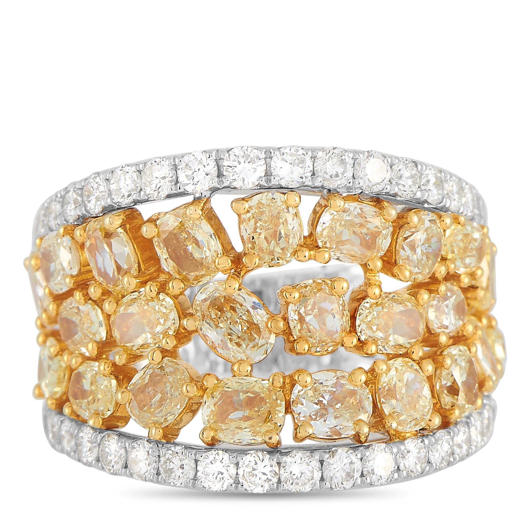 Women's LB Exclusive 18K White Gold 5.06 ct White and Fancy Yellow Diamond Wide Band Rin