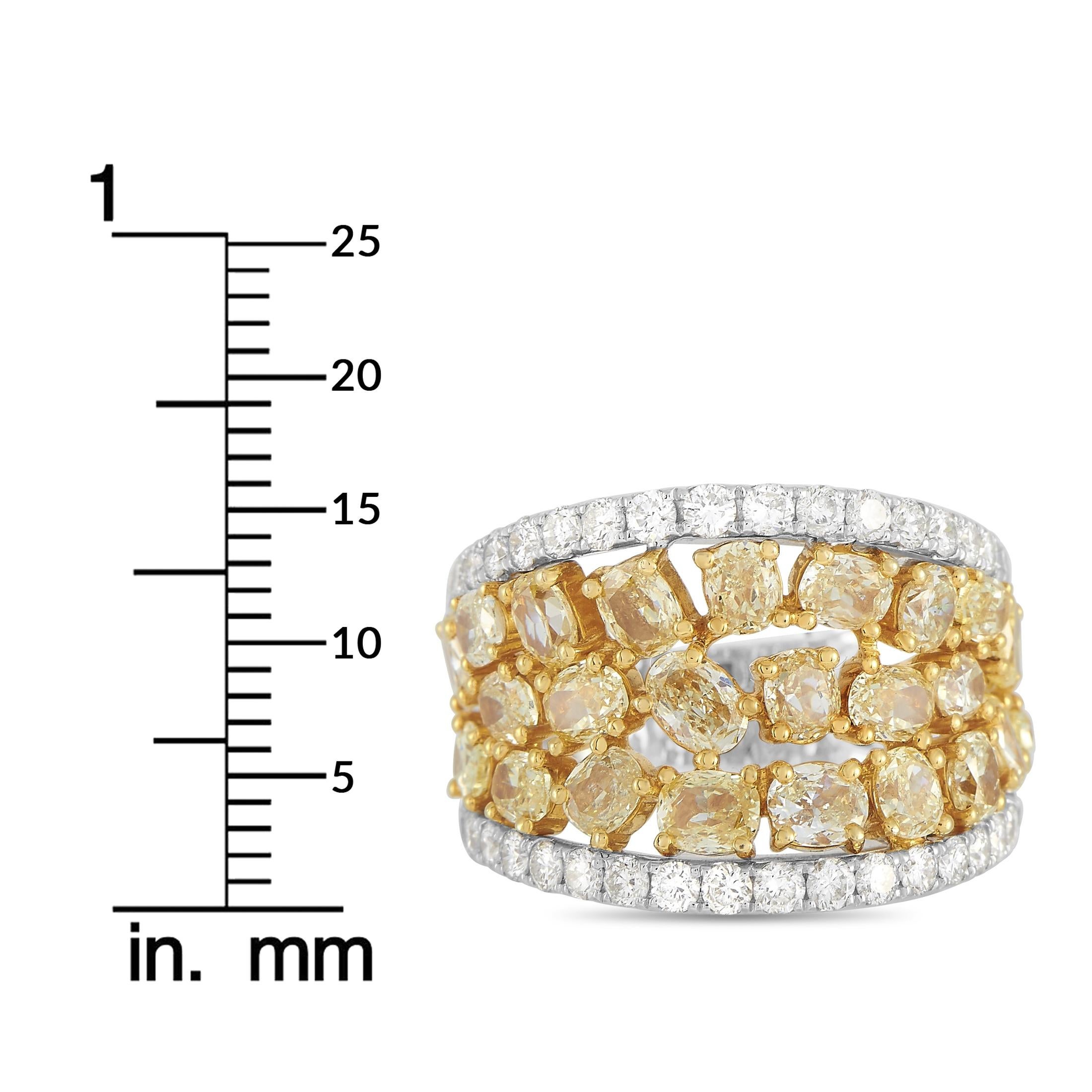 LB Exclusive 18K White Gold 5.06 ct White and Fancy Yellow Diamond Wide Band Rin 1