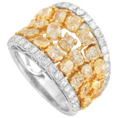 LB Exclusive 18K White Gold 5.06 ct White and Fancy Yellow Diamond Wide Band Rin