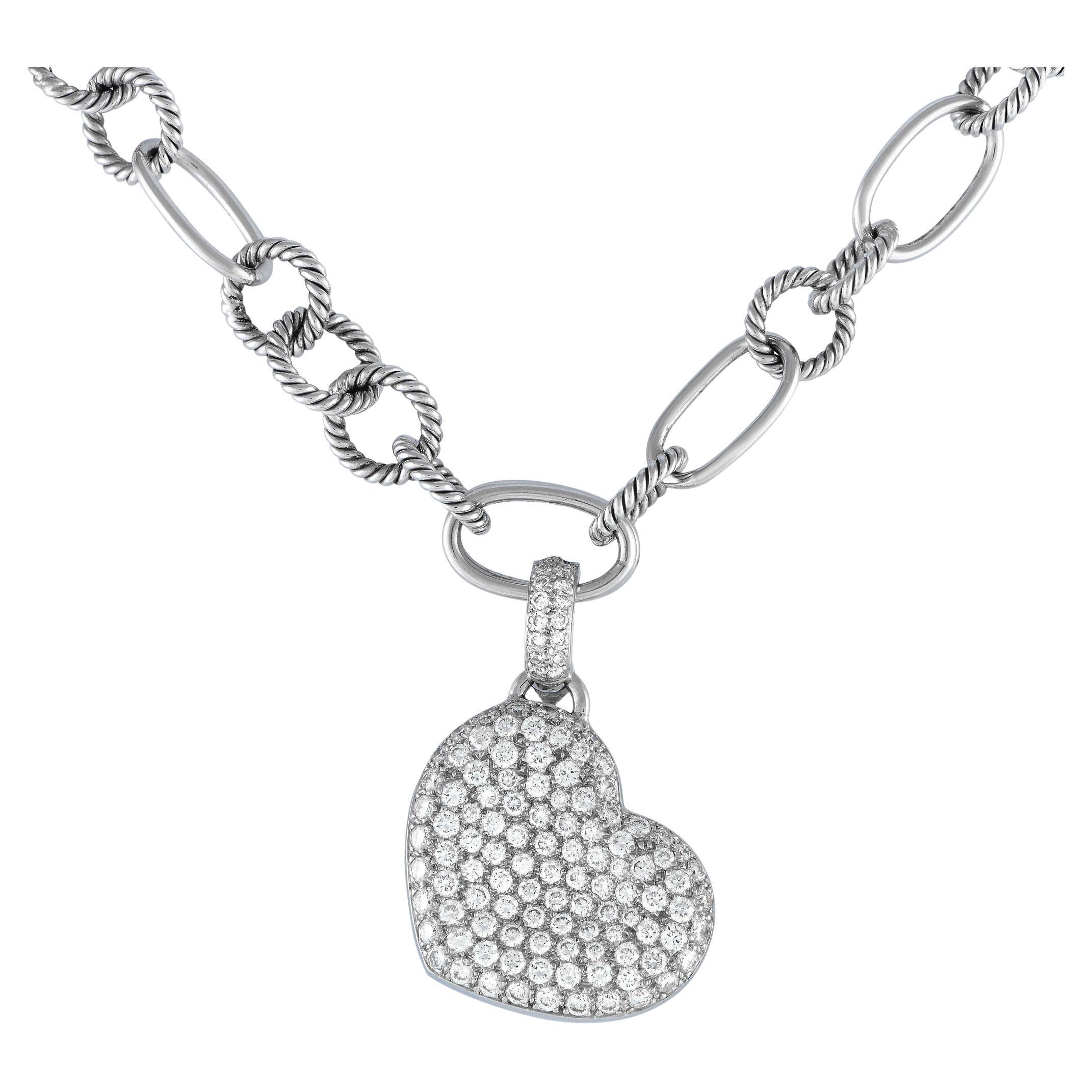 LB Exclusive 18k White Gold 5.0 Carat Diamond Heart Pendant Necklace For Sale