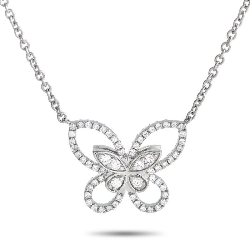 Round Cut LB Exclusive 18k White Gold 5.0 Carat Diamond Long Butterfly Necklace For Sale