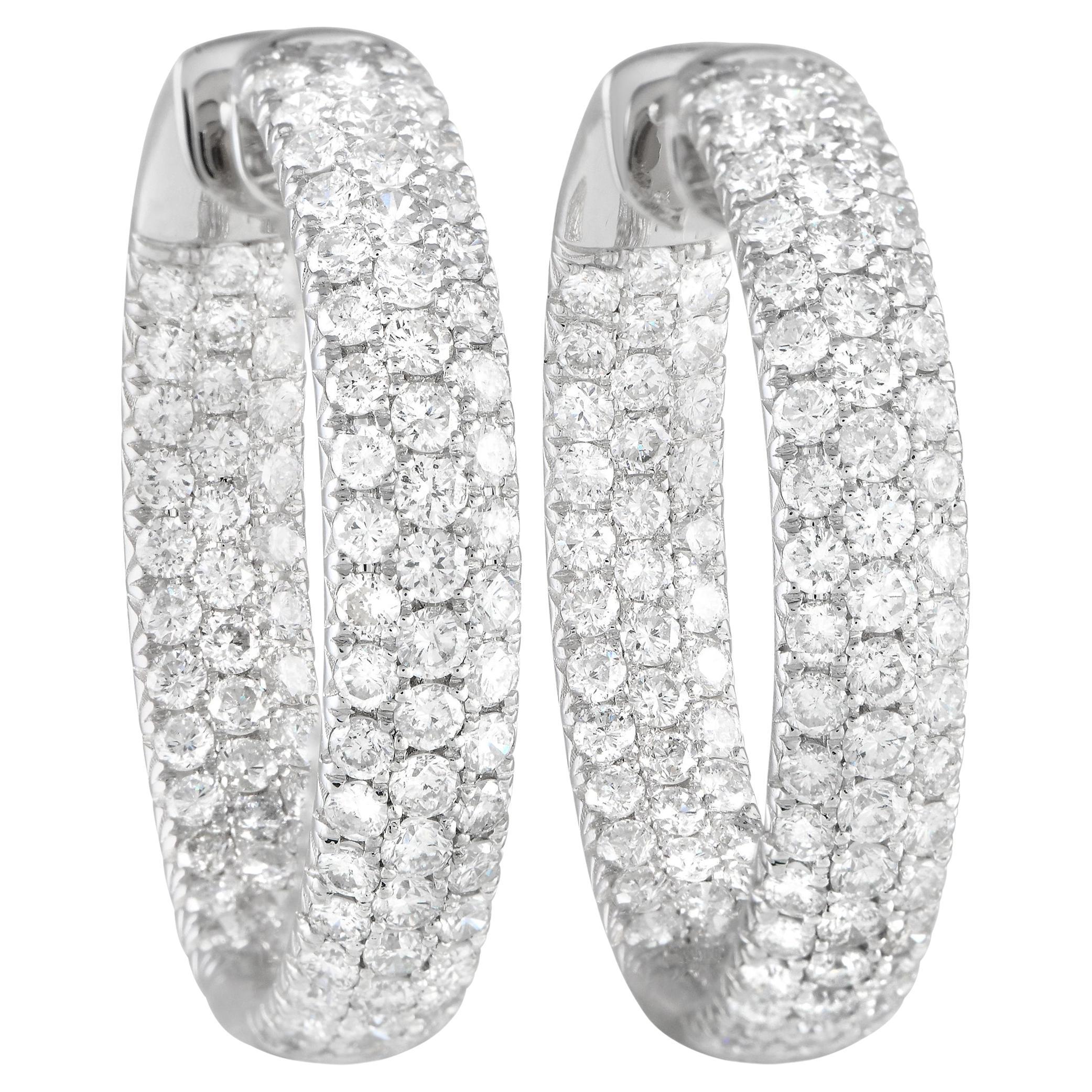 LB Exclusive 18K White Gold 5.30 Carat Diamond Inside-Out Hoop Earrings For Sale