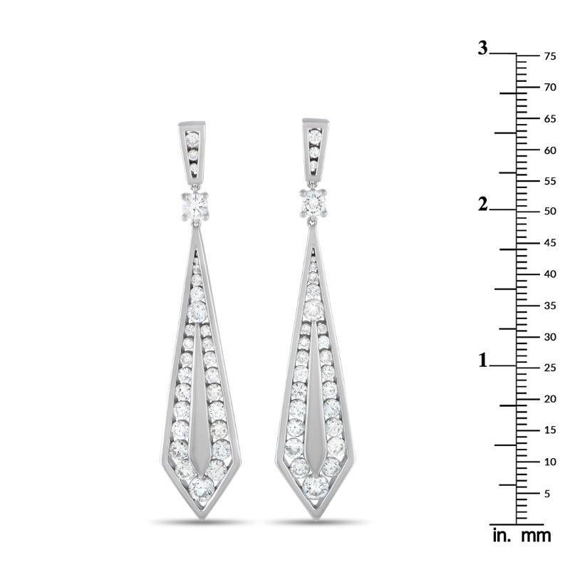LB Exklusive 18 Karat Weißgold Geometrische Tropfenohrringe mit 5,34 Karat Diamanten (Rundschliff)