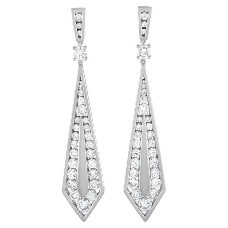 LB Exclusive 18k White Gold 5.34 Carat Diamond Geometric Drop Earrings