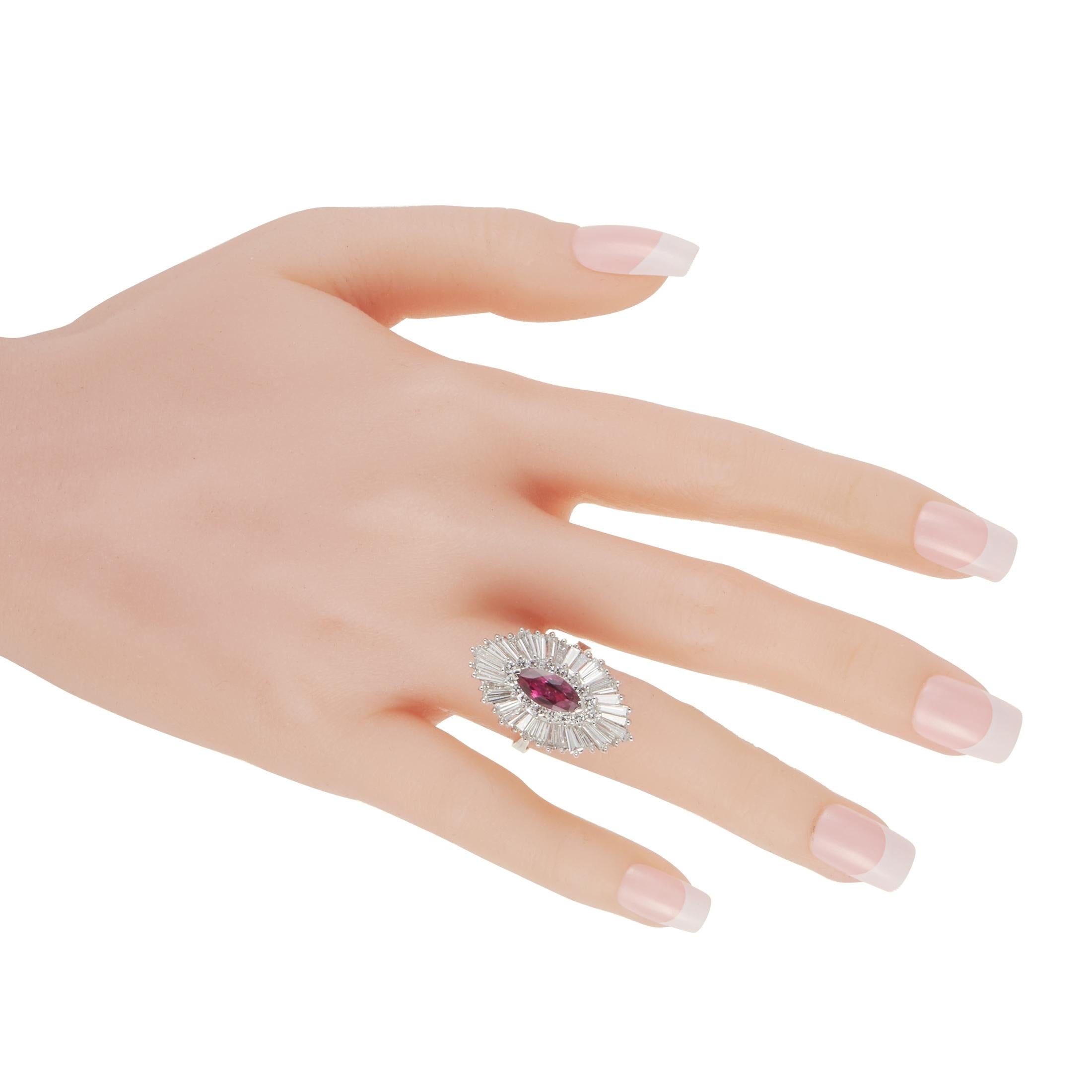 Round Cut LB Exclusive 18K White Gold 5.50 Ct Diamond and Ruby Ring