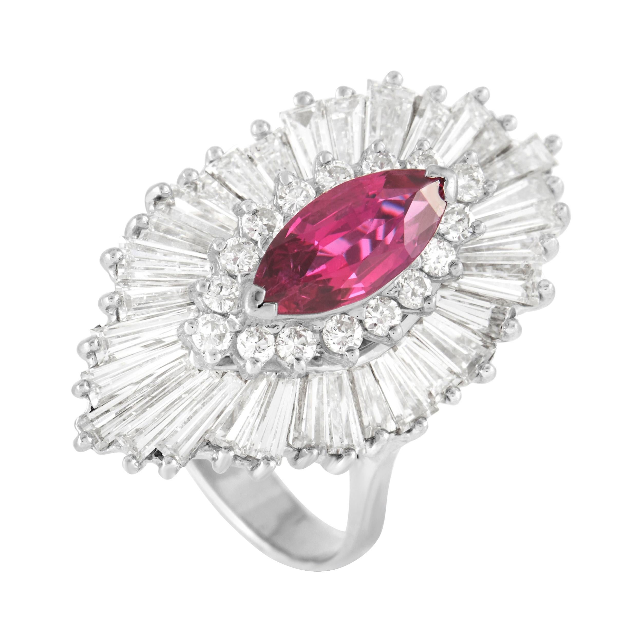LB Exclusive 18K White Gold 5.50 Ct Diamond and Ruby Ring