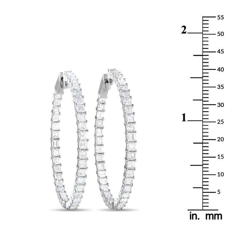 Baguette Cut LB Exclusive 18k White Gold 5.60ct Diamond Inside-Out Hoop Earrings