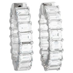 LB Exclusive 18k White Gold 6.18 Carat Diamond Hoop Earrings