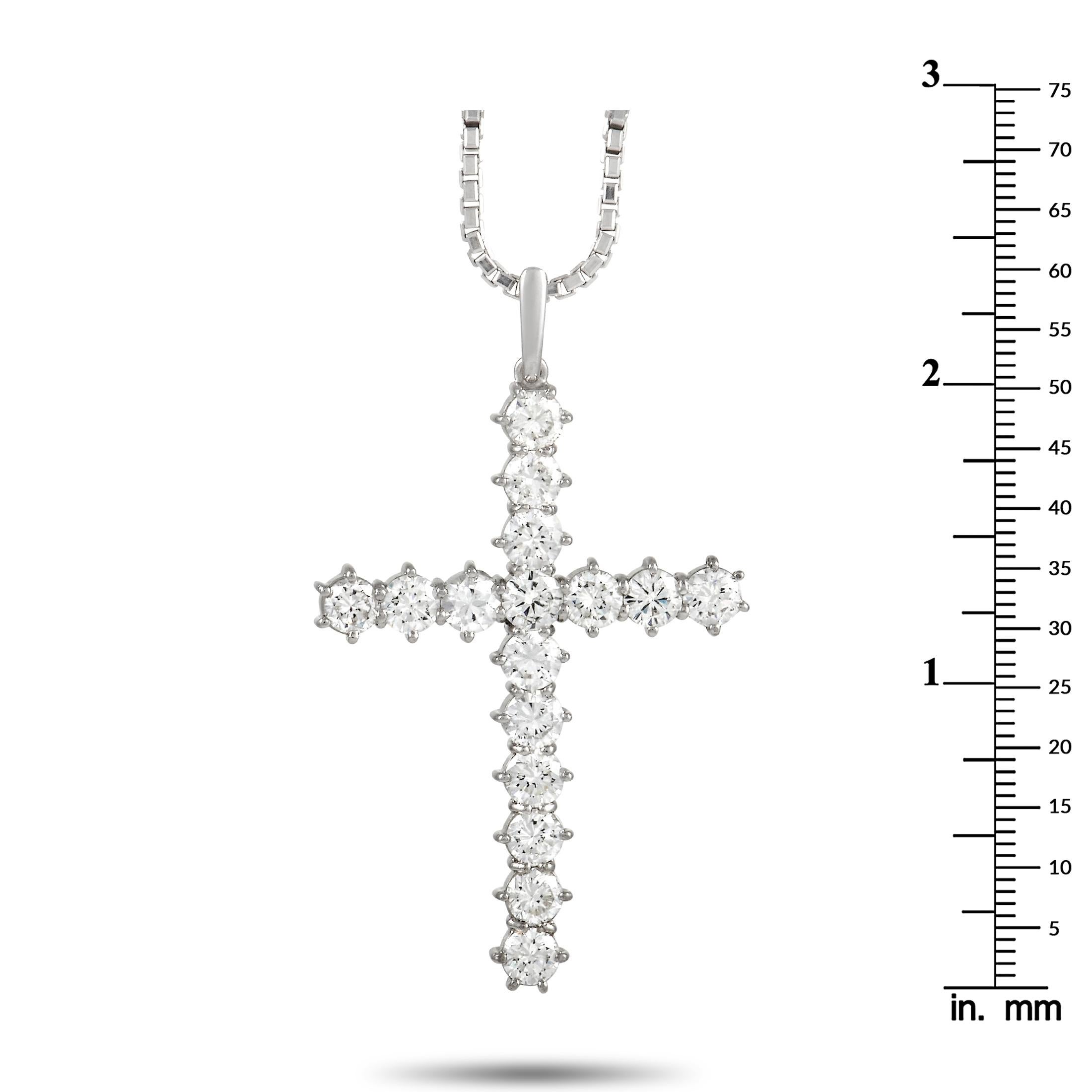 LB Exclusive 18K White Gold 7.00 Ct Diamond Cross Necklace In Excellent Condition In Southampton, PA