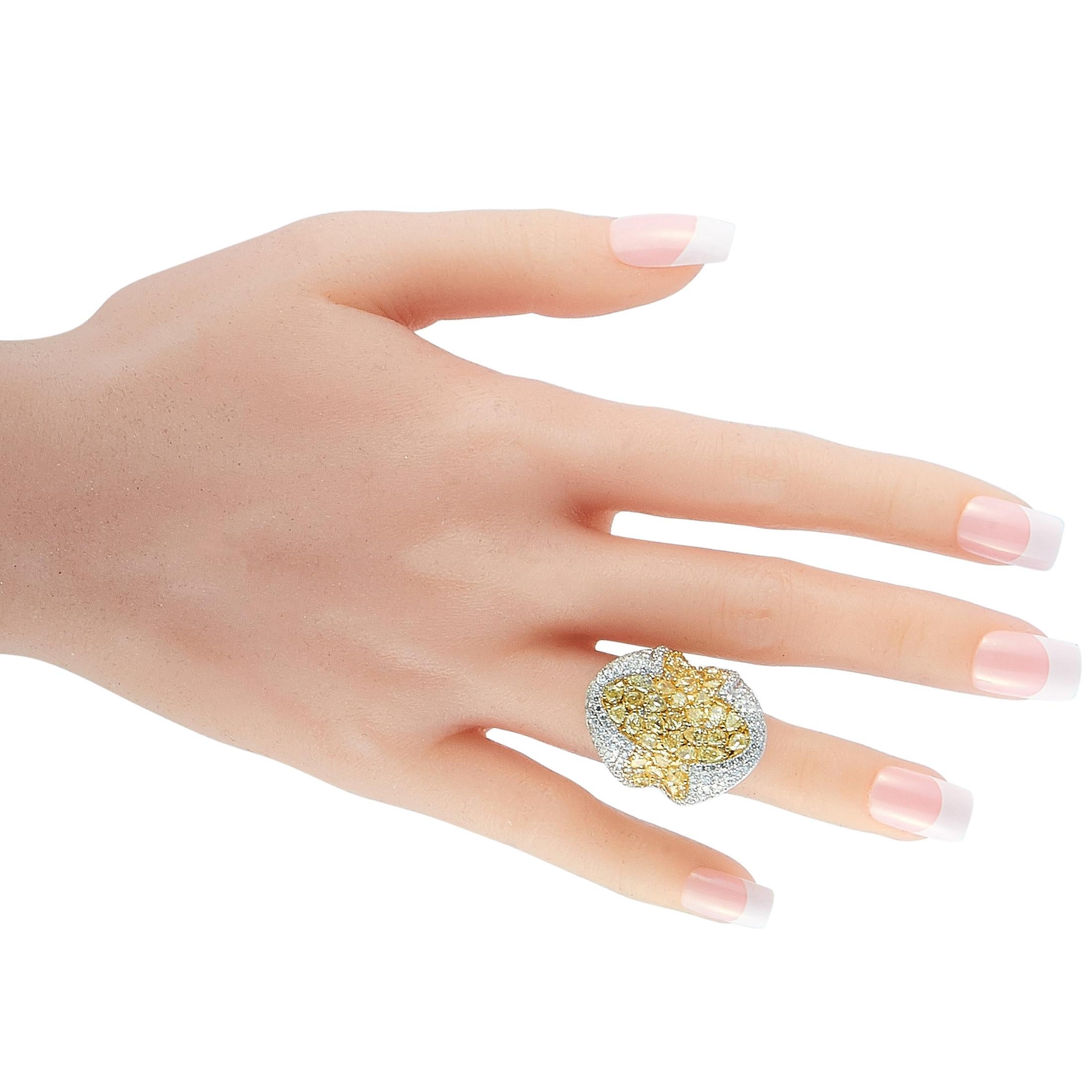 Women's LB Exclusive 18 Karat White Gold 7.09 Carat White and Yellow Diamond Ring