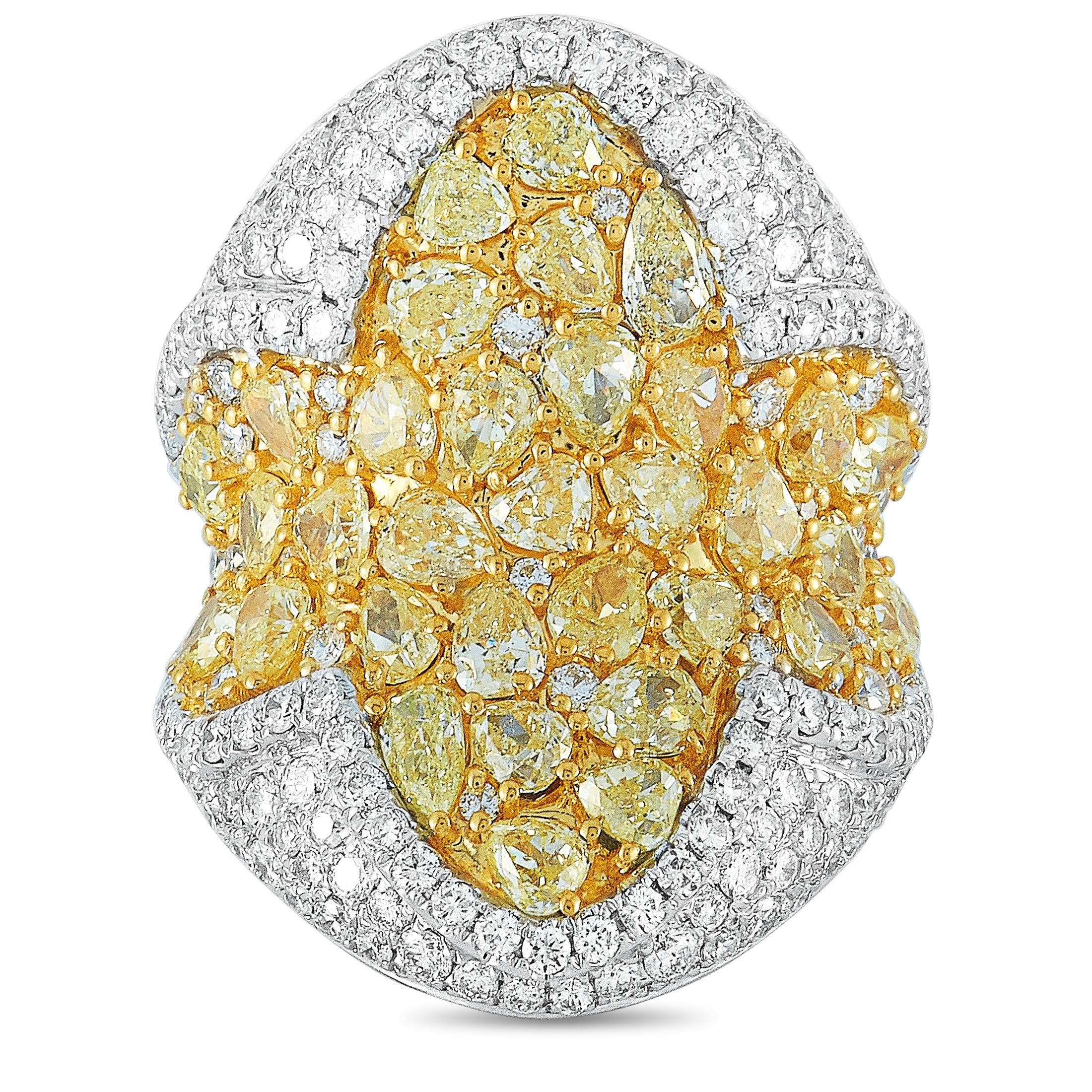LB Exclusive 18 Karat White Gold 7.09 Carat White and Yellow Diamond Ring 1