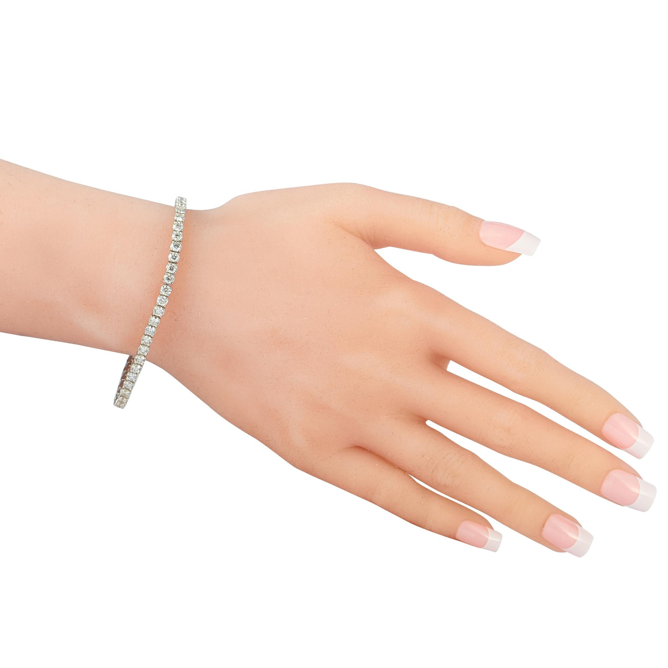 This LB Exclusive bracelet is crafted from 18K white gold and weighs 15.3 grams, measuring 7” in length. The bracelet is set with diamonds that total 7.31 carats.

Offered in brand new condition, this item includes a gift box.