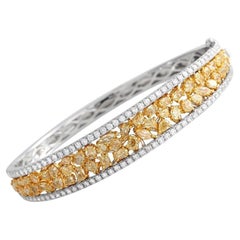 LB Exclusive 18K White Gold 7.85 Ct Yellow and White Diamond Bangle Bracelet