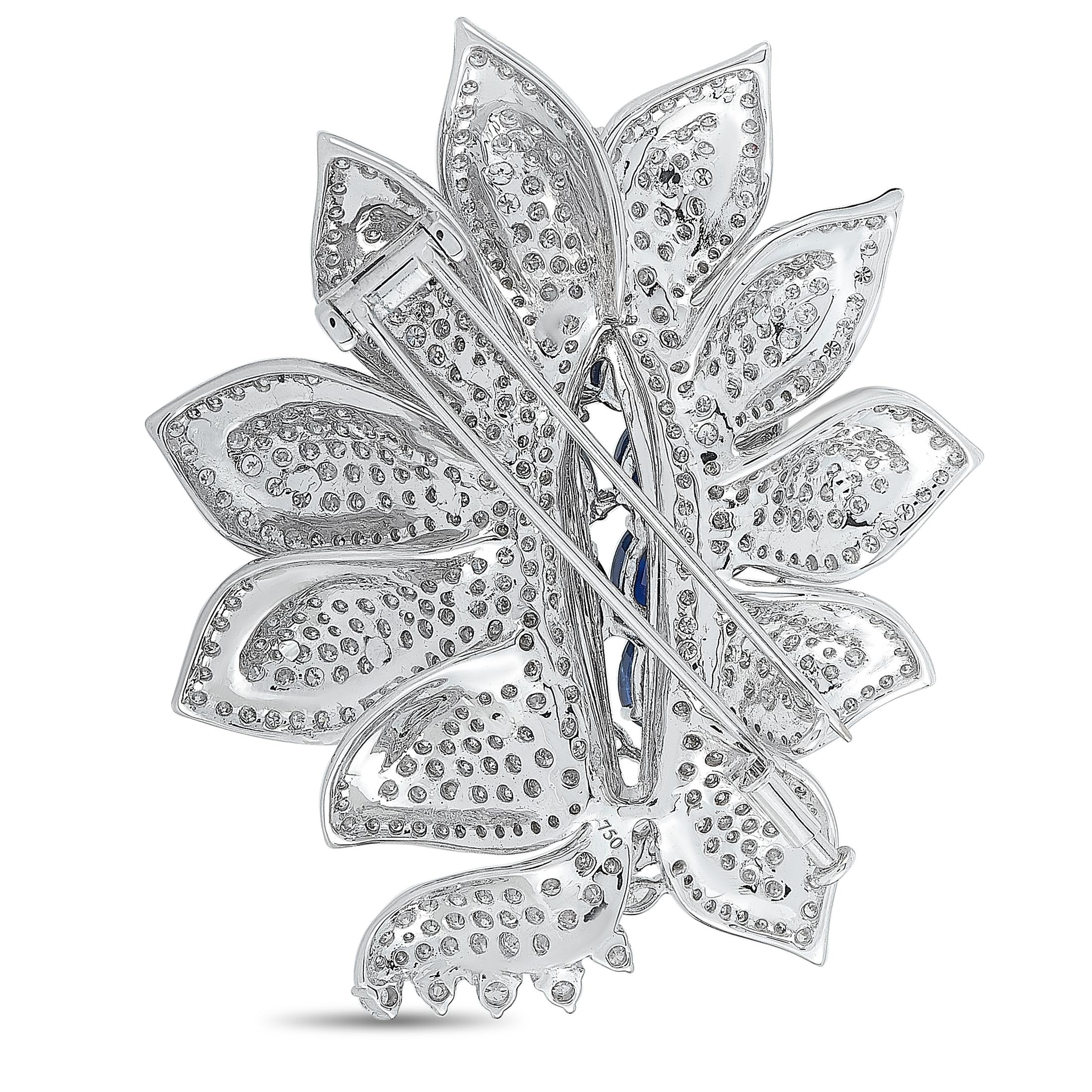 LB Exclusive 18 Karat White Gold, 8.50 Carat Diamond and Sapphire Brooch In Excellent Condition In Southampton, PA
