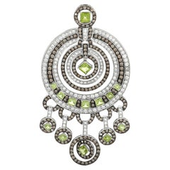 LB Exclusive 18K White Gold 8.75 ct White and Brown Diamond Peridot Pendant