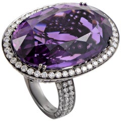 LB Exclusive 18 Karat White Gold Amethyst and Diamond Cocktail Ring AN68382  6.5