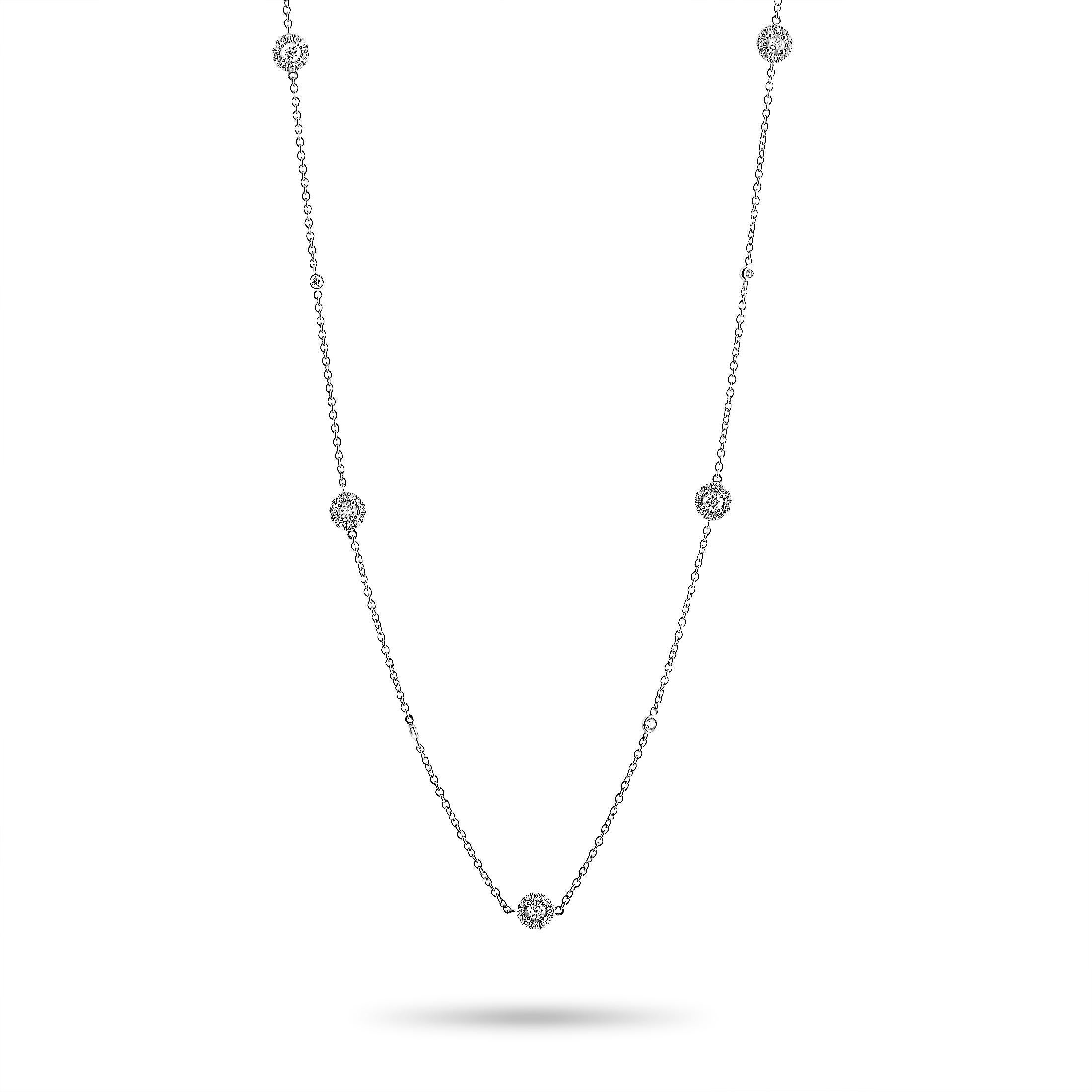 This LB Exclusive necklace is crafted from 18K white gold and weighs 9.2 grams, measuring 40” in length. The necklace is set with diamonds that weigh 3.01 carats in total.

Offered in brand new condition, this jewelry piece includes a gift box.