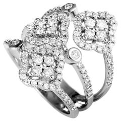 LB Exclusive 18 Karat White Gold Diamond Pave Flowers Split Wide Band Ring