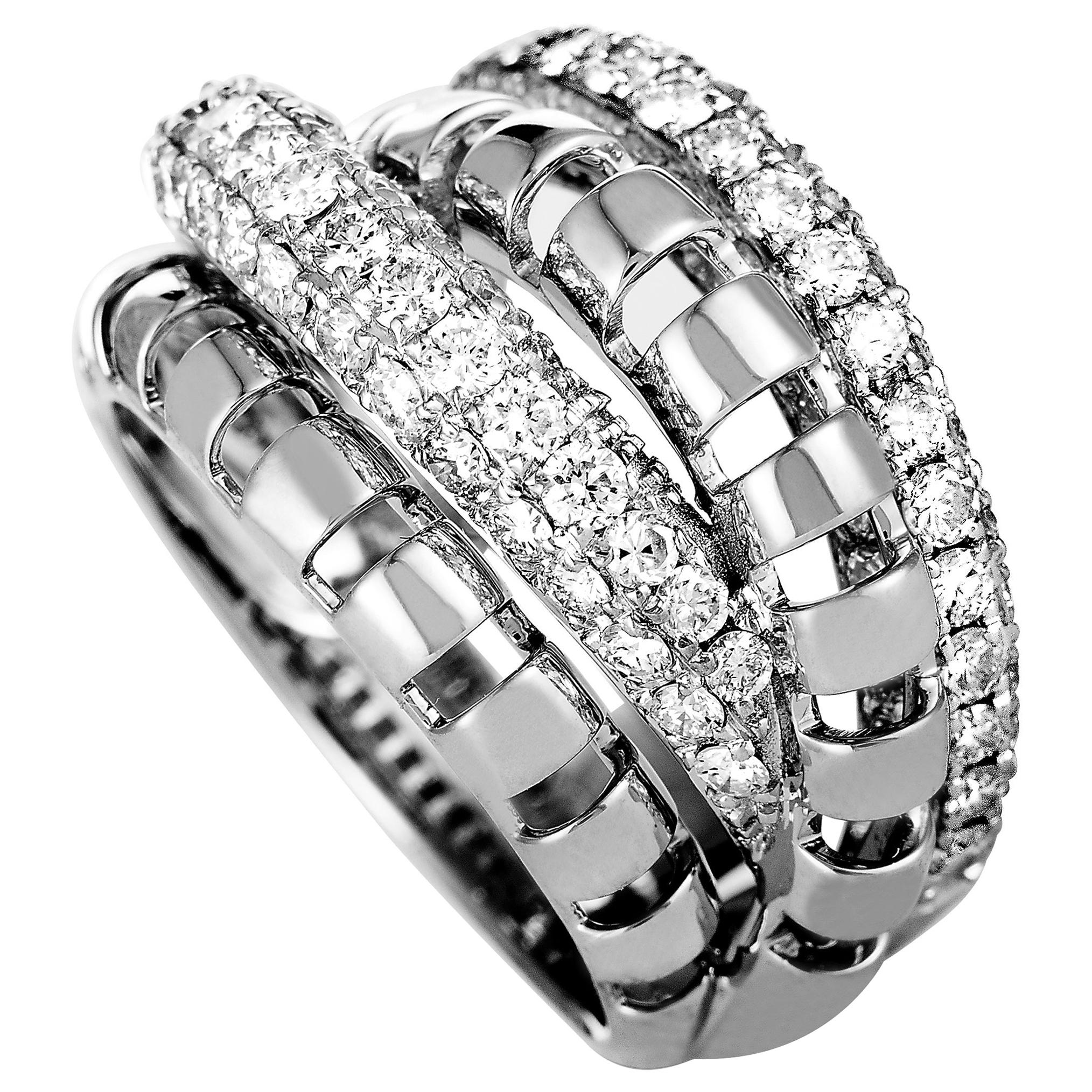 LB Exclusive 18 Karat White Gold Diamond Pave Multi-Band Ring