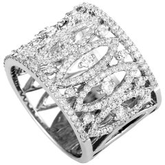 LB Exclusive 18 Karat White Gold Diamond Pave Split Wide Band Ring