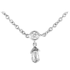 LB Exclusive 18 Karat White Gold Diamond Small Dangle Pendant Necklace