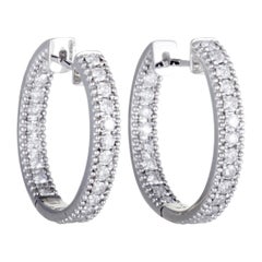 LB Exclusive 18K White Gold Full, 1.25ct Diamond Pave Inside Out Hoop Earrings