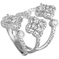 LB Exclusive 18 Karat White Gold Full Diamond 3-Flower Split Ring