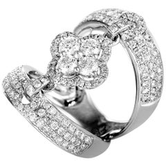 LB Exclusive 18 Karat White Gold Full Diamond Flower Split Ring