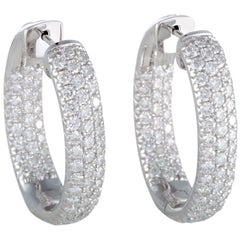 LB Exclusive 18 Karat White Gold Inside Out, 4.25Ct Diamond Pave Hoop Earrings