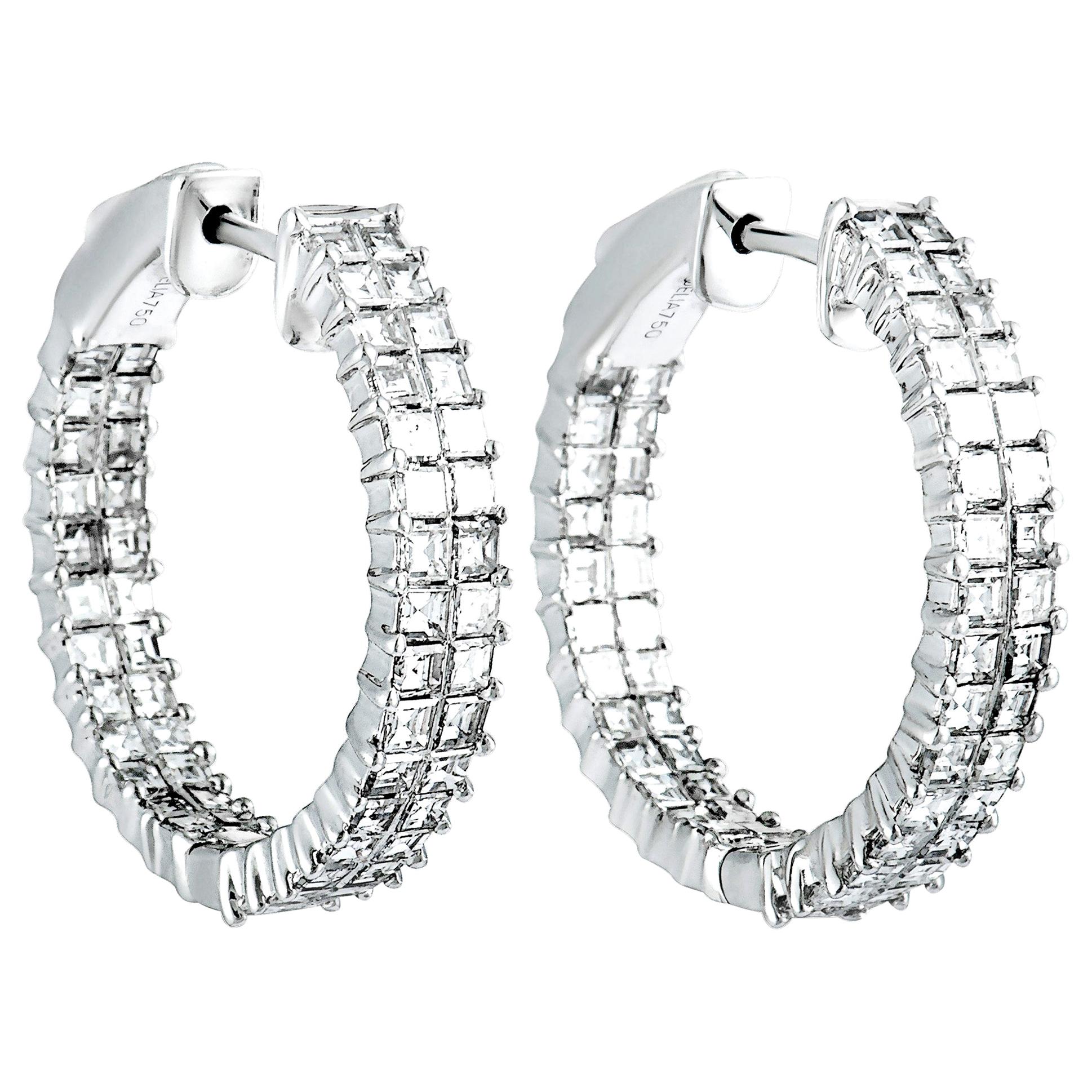 LB Exclusive 18 Karat White Gold Inside Out Diamond Pave Hoop Earrings
