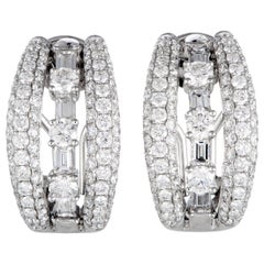 LB Exclusive 18 Karat White Gold Round and Baguette Diamonds Omega Back Earrings