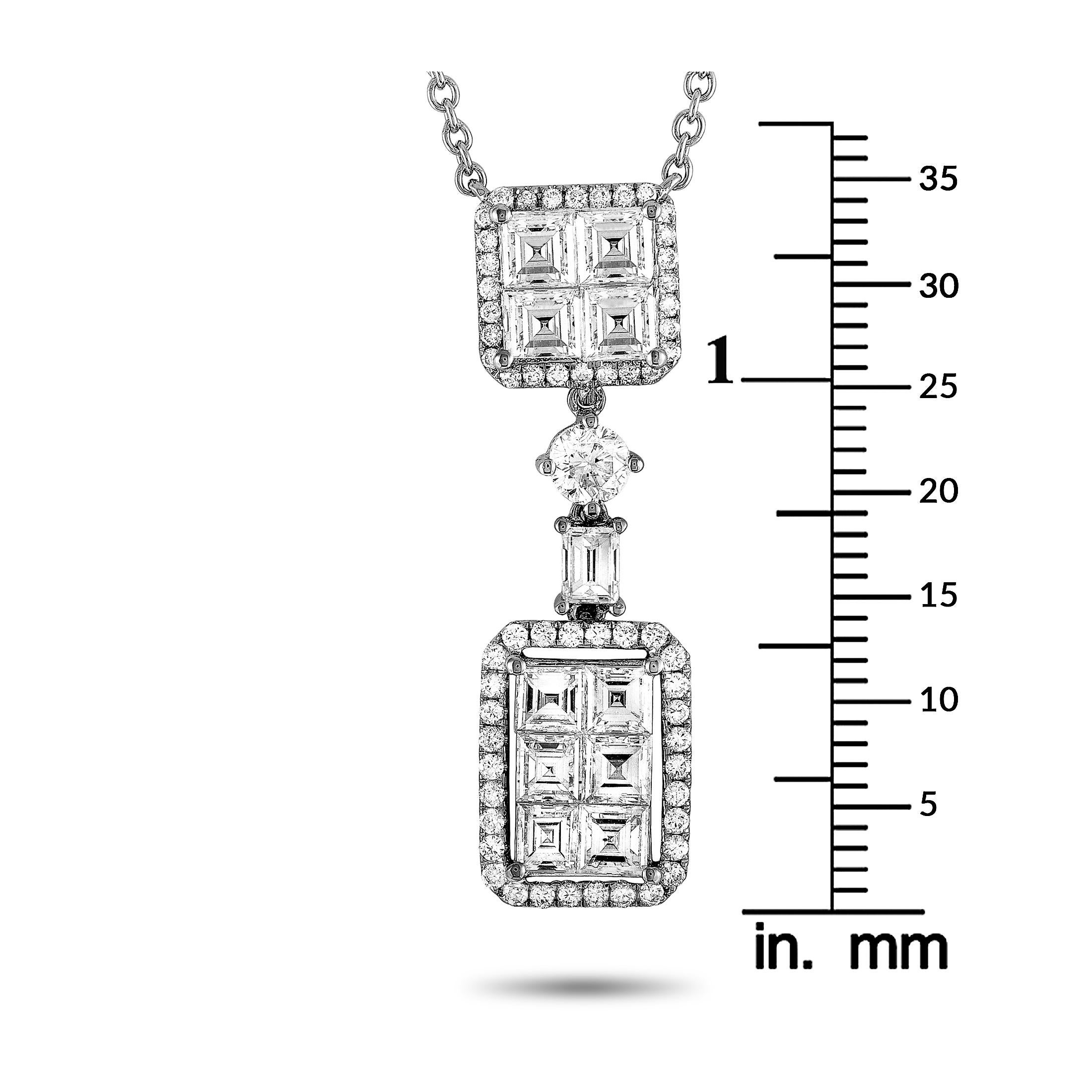 LB Exclusive 18 Karat White Gold Round and Square Diamond Necklace 1