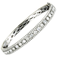 LB Exclusive 18 Karat White Gold Round/Asscher Diamond 3-Row Bangle Bracelet