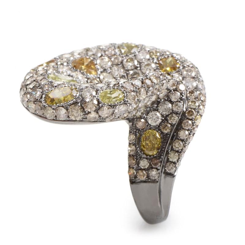 Mixed Cut LB Exclusive 18K White Gold Unique Diamond Pave Ring For Sale
