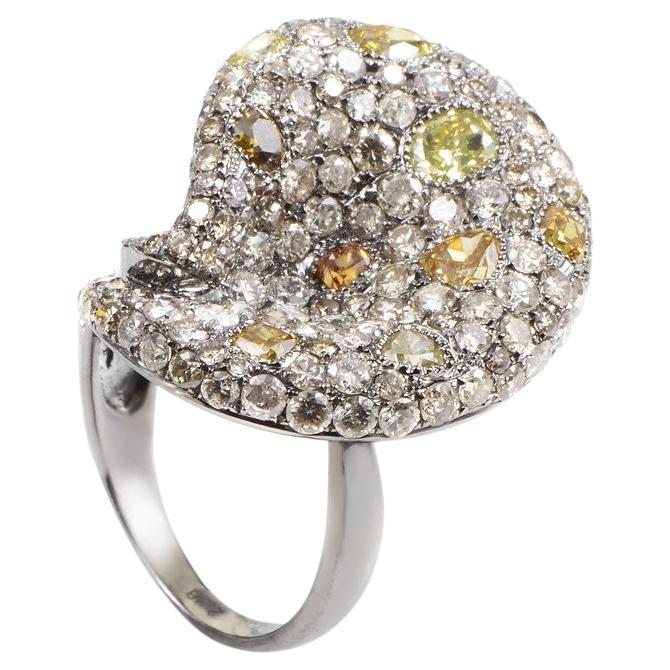 Exklusiver 18 Karat Weißgold Einzigartiger Diamant-Pavé-Ring