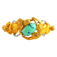 LB Exclusive 18K Yellow and White Gold 0.50 Carat Diamond and Turquoise Bracelet