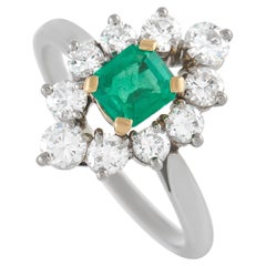 LB Exclusive 18K Yellow and White Gold 0.75 Ct Diamond and Emerald Ring