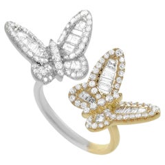 LB Exclusive 18K Yellow and White Gold 2.00 Ct Diamond Open Butterfly Ring