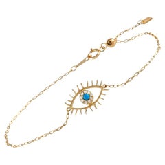 LB Exclusive 18K Yellow Gold 0.05 Ct Diamond and Turquoise Evil Eye Bracelet