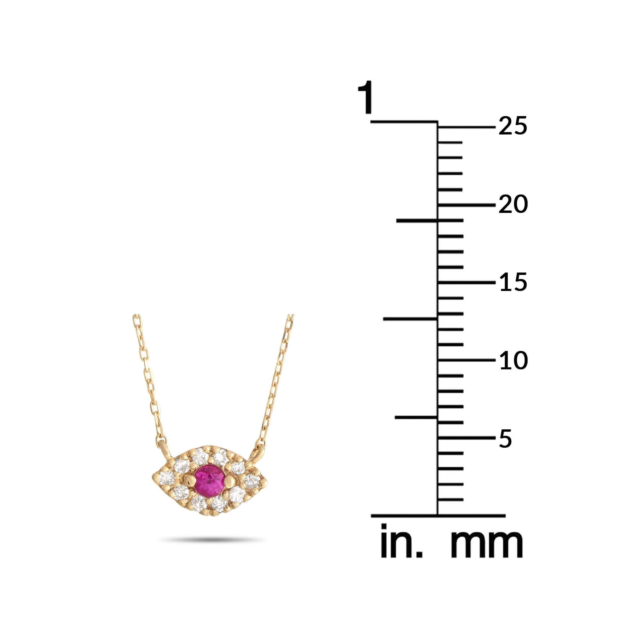 LB Exclusive 18K Yellow Gold 0.06 ct Diamond and Ruby Pendant Necklace In New Condition In Southampton, PA