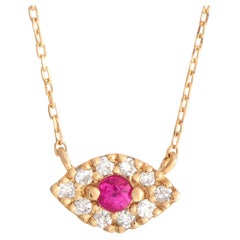 LB Exclusive 18K Yellow Gold 0.06 ct Diamond and Ruby Pendant Necklace