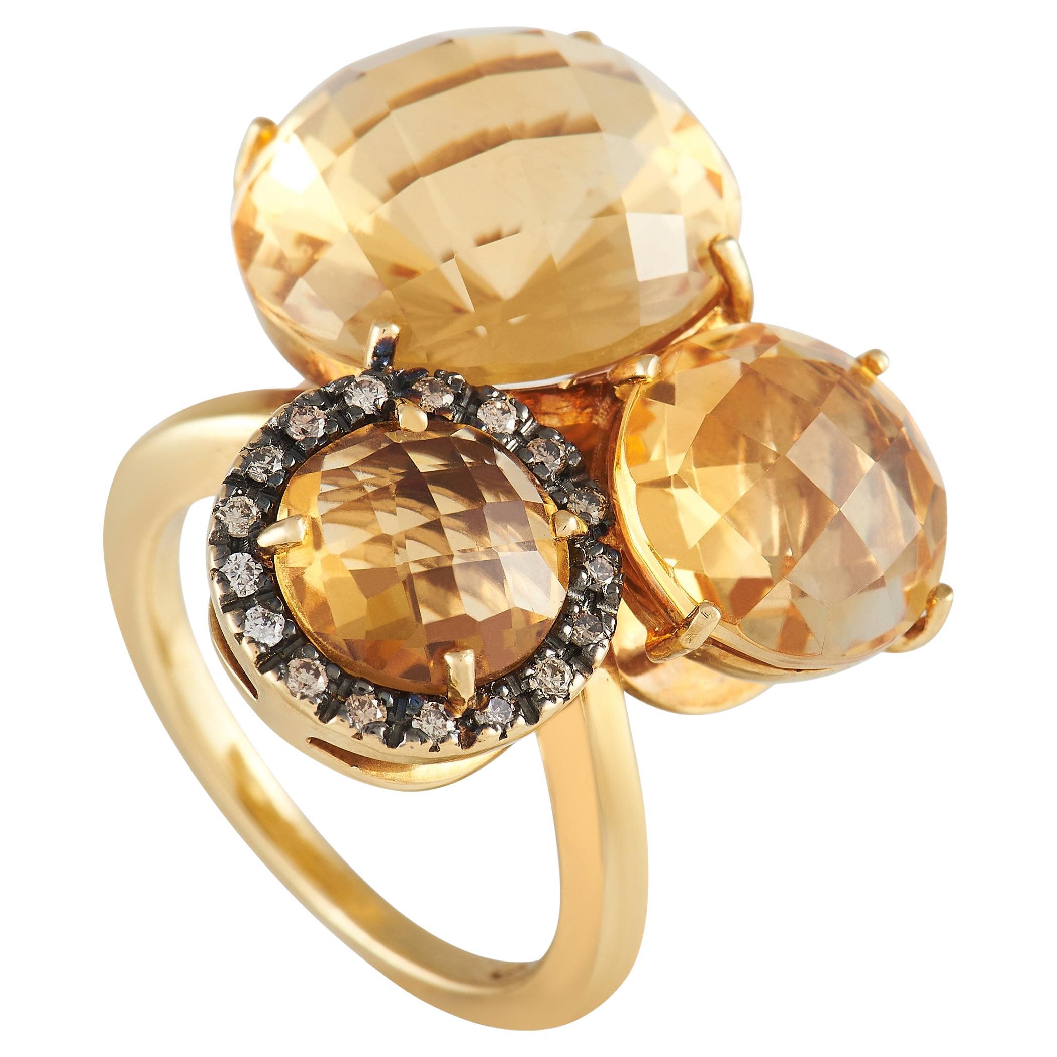 LB Exclusive 18K Yellow Gold 0.12 Ct Diamond and Citrine Ring