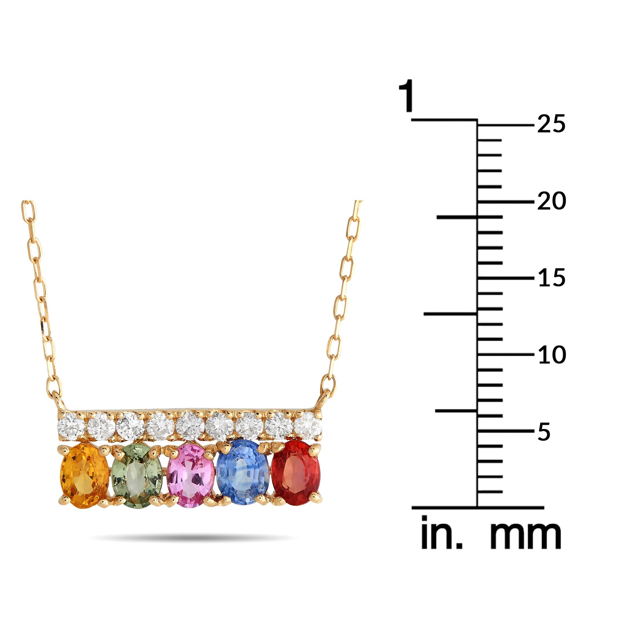 Round Cut LB Exclusive 18K Yellow Gold 0.17ct Diamond and Multicolored Sapphire Necklace For Sale