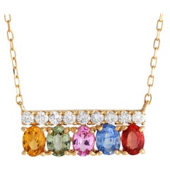 LB Exclusive Collier en or jaune 18 carats avec diamants 0,17 carat et saphirs multicolores
